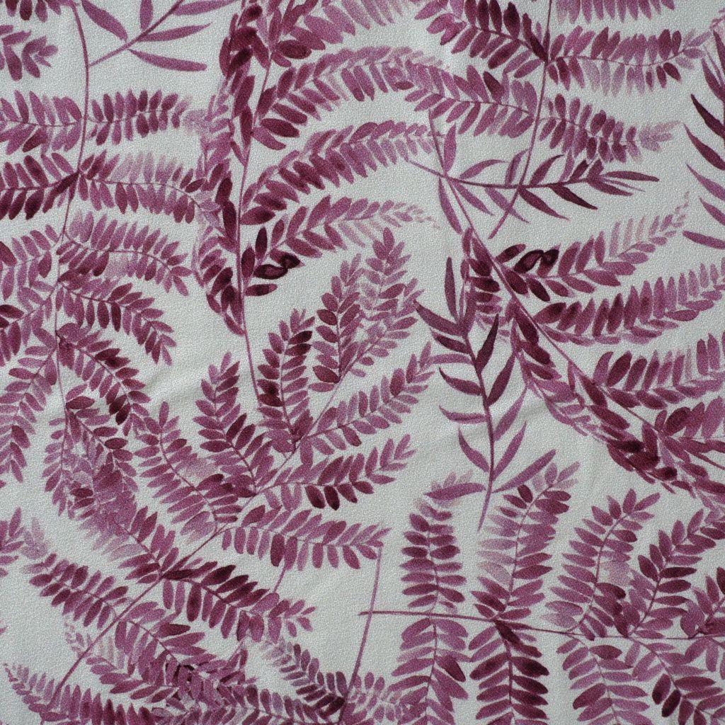Preview: Viskose Crepe Blätter Zweige violett weinrot  ecru